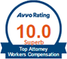 Avvo Rating 10.0, Superb, Top Attorney Workers' Compensation